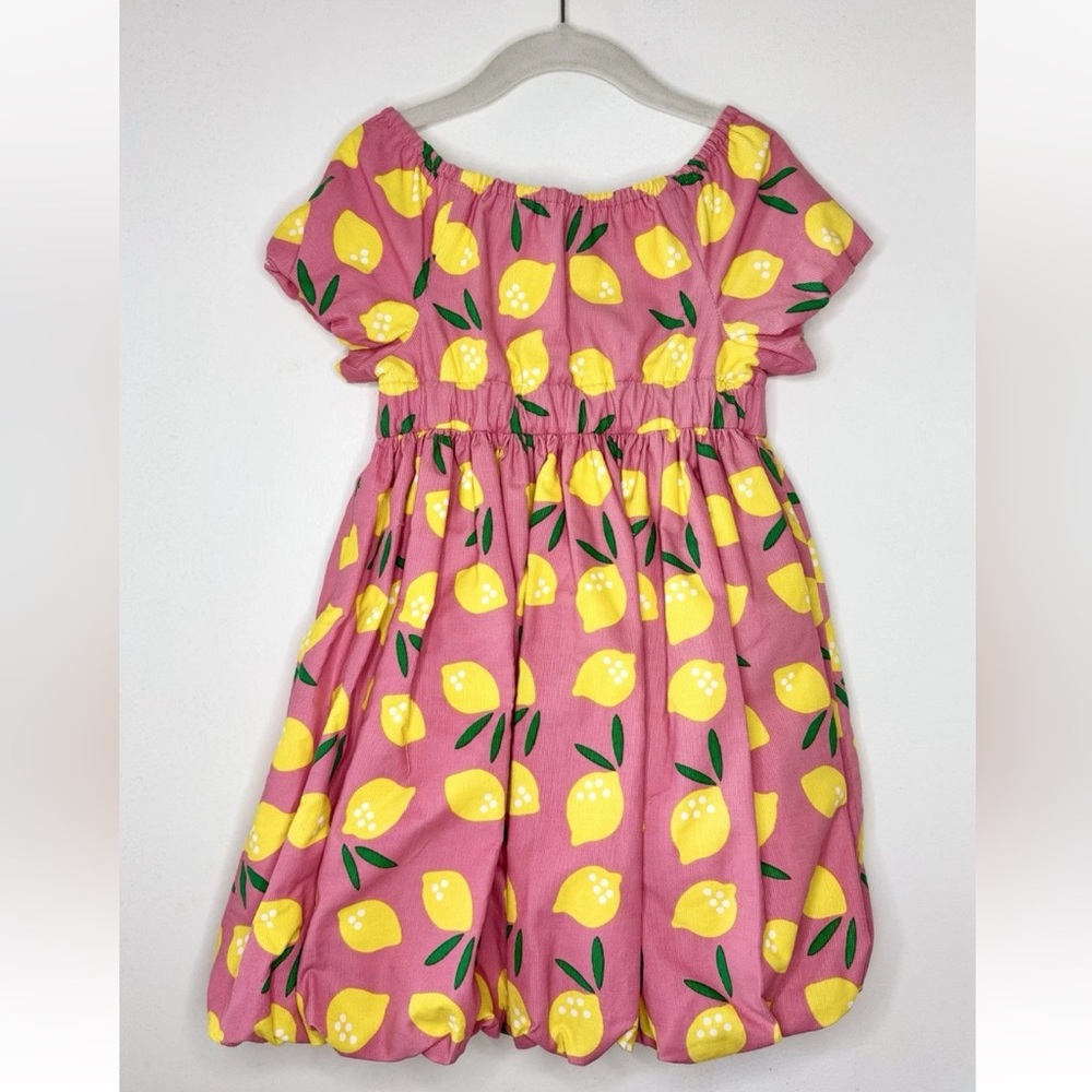 Cloud 9th Organic Cordoroy Pink Lemon Print Girls Bubble Skirt Dress 4 Fit Flare